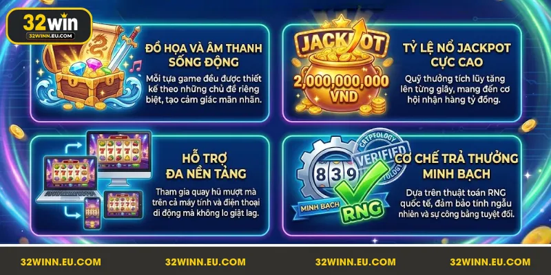 Các lợi thế nổi bật giúp sảnh slot 32Win được yêu thích