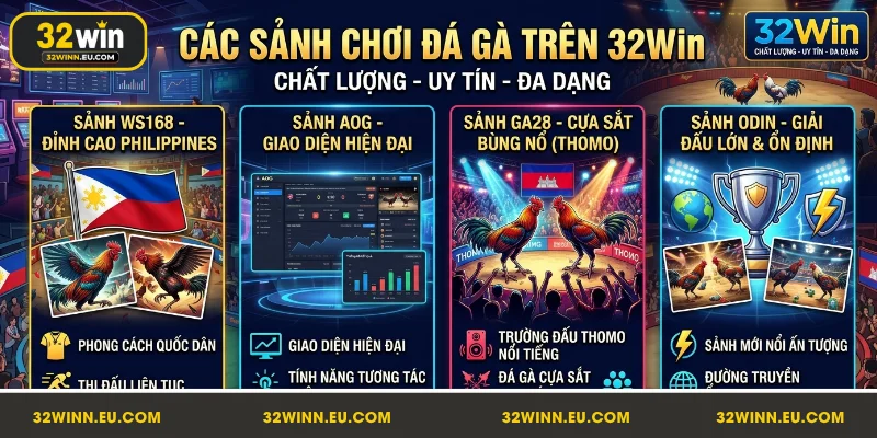 Đa dạng sảnh chơi đá gà 32Win cho bạn lựa chọn