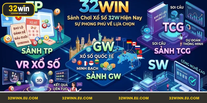 Đa dạng sảnh chơi xổ số 32Win cho người chơi tham gia