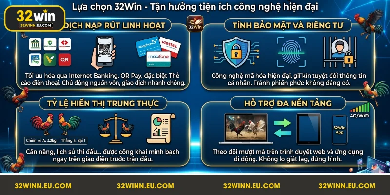 Đá gà 32Win trực tuyến mang lại nhiều ưu điểm