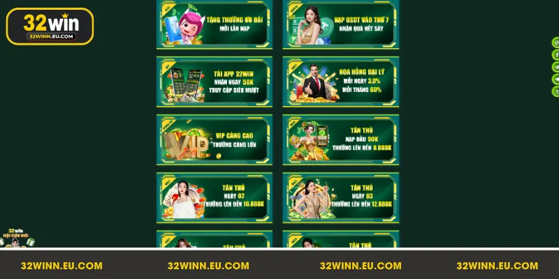 Điểm danh các khuyến mãi 32Win giá trị cao đang có tại hệ thống