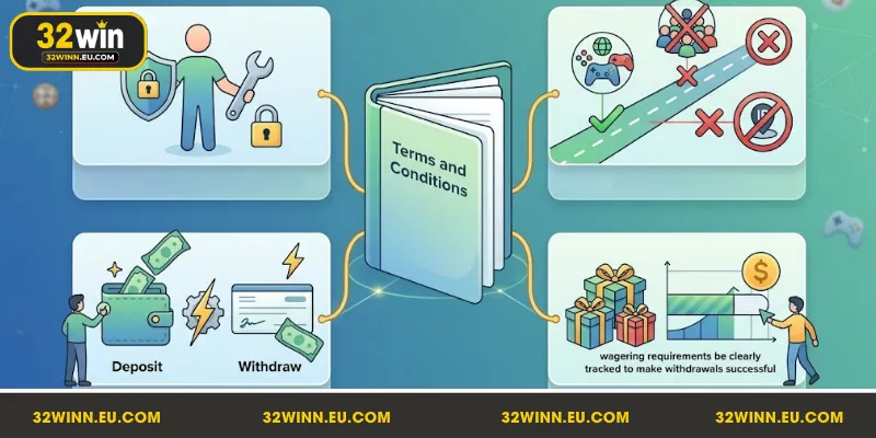 Điều kiện và điều khoản 32Win đóng vai trò quan trọng với hội viên
