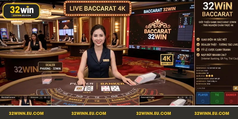 Game Baccarat 32Win được điều khiển từ Dealer thật